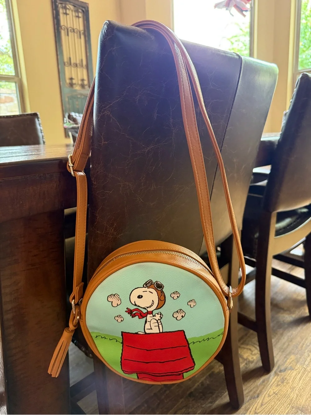 Loungefly Snoopy Round Bag in Tan and Mint